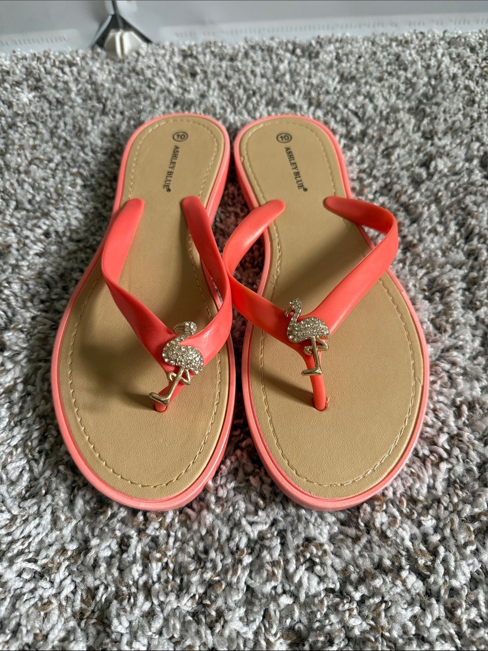 Coral Pink Flamingo Crystal Thong Sandals